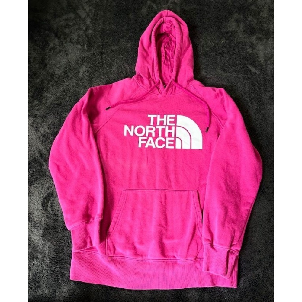 The North Face Womens Pink Logo Pullover Hoodie Size M Regular Fit Fleece